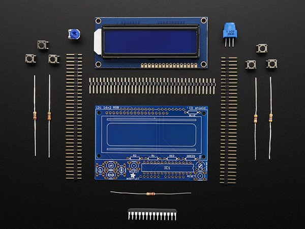LCD Shield Kit w/ 16x2 Character Display - Only 2 pins used! - BLUE AND WHITE [ada-772]