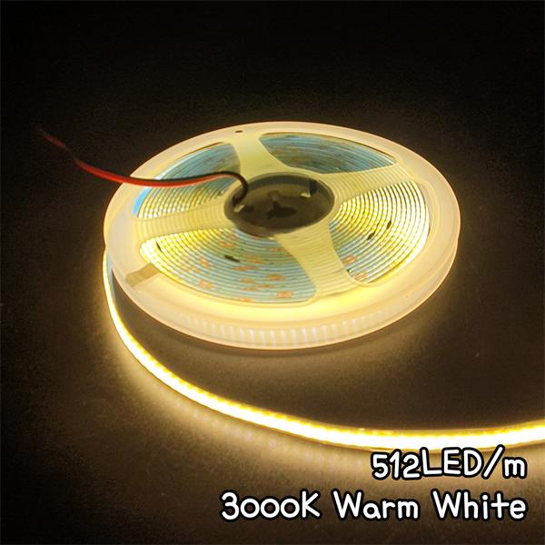 COB LED STRIP 12V, 고밀도 플랙시블 512LED 8mm/5M Reel 3000K warm white [SZH-COB009]
