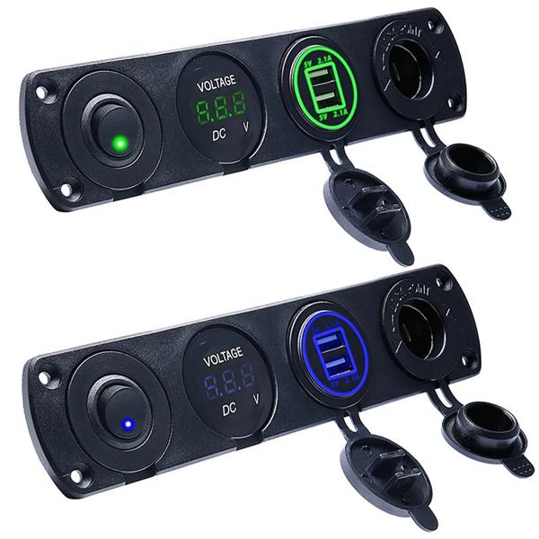 12V, 1 LED 듀얼 USB 차량용 충전기 전압계 패널 (초록) [TYE-SP011]
