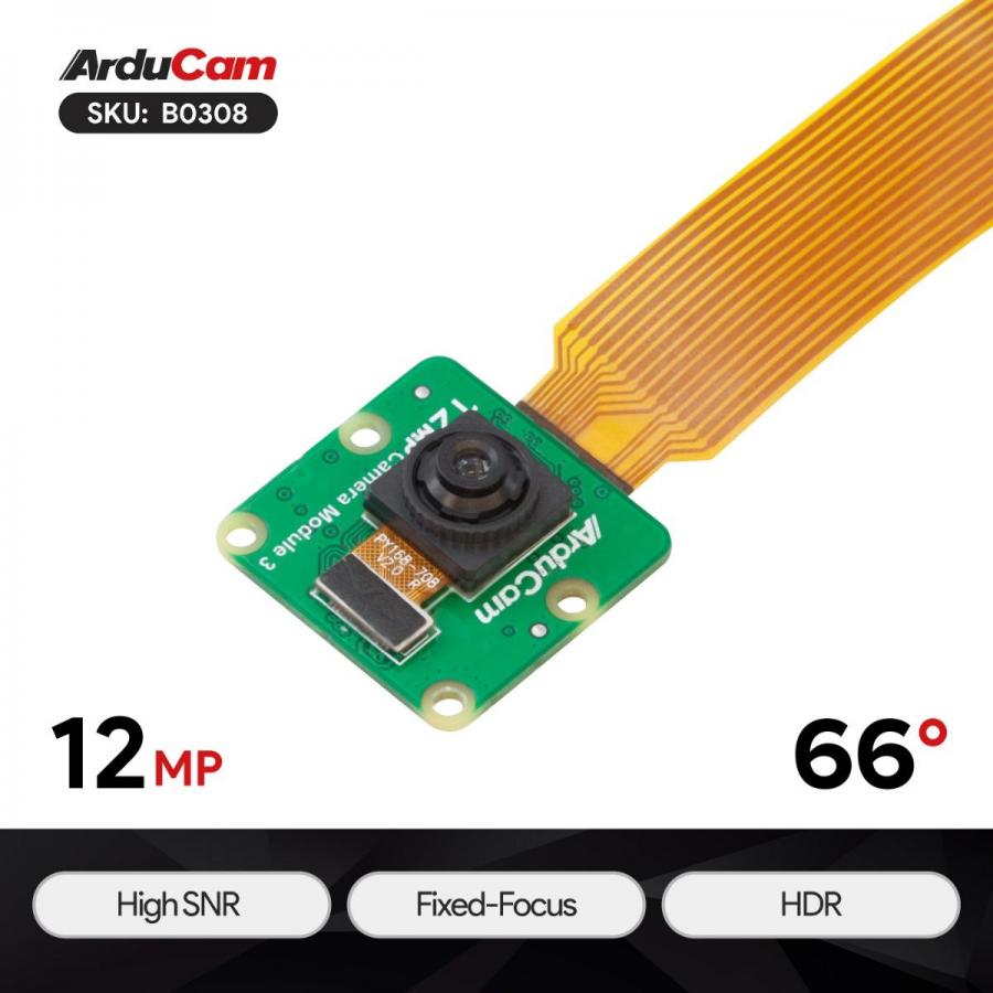 Arducam 12MP IMX708 Fixed Focus HDR High SNR Camera Module for Raspberry Pi  [B0308]