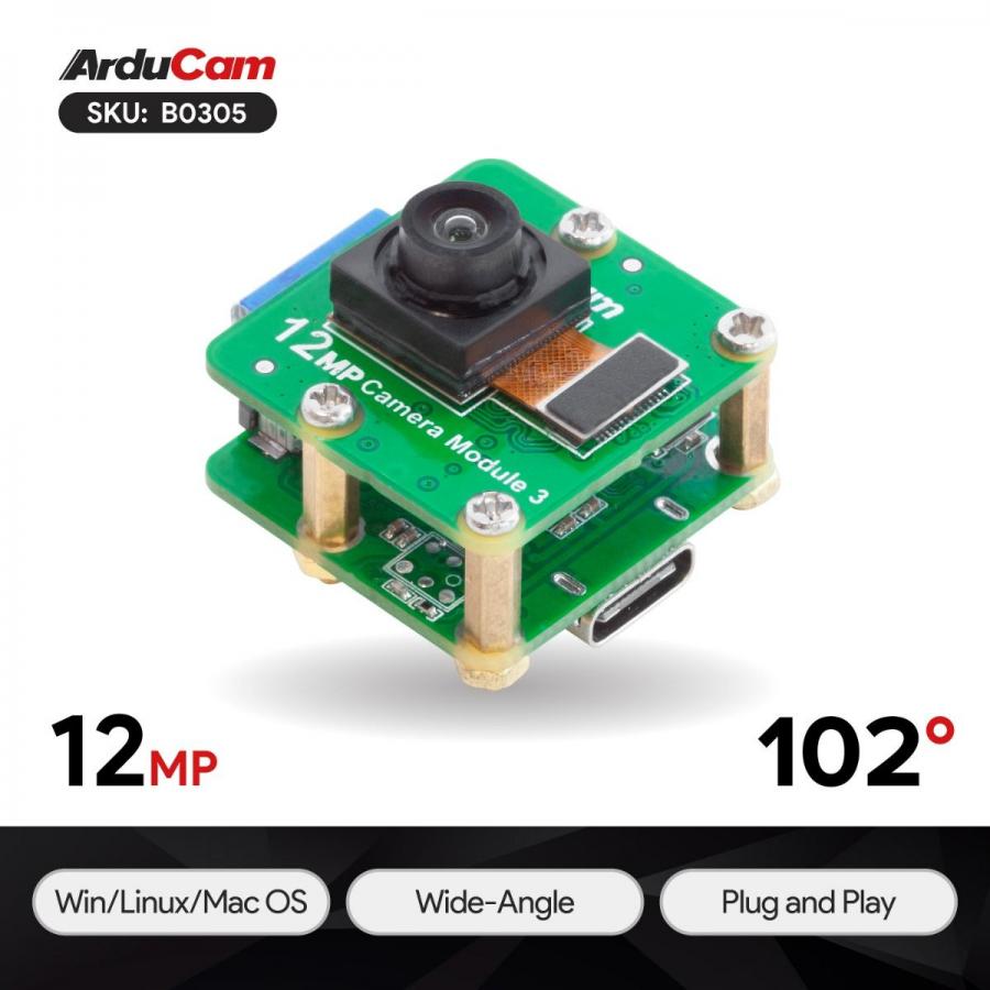 12MP IMX708 USB UVC 102° Wide Angle Fixed-Focus Camera Module 3 [B0305]