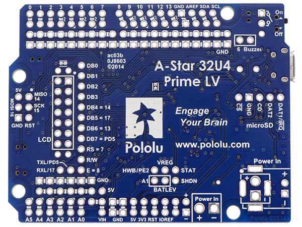 디바이스마트,오픈소스/코딩교육 > 아두이노 > 아두이노 호환보드,Pololu,A-Star 32U4 Prime LV microSD #4008,Atmel’s ATmega32U4 마이크로컨트롤러 기반의 보드. (USB케이블 별매)