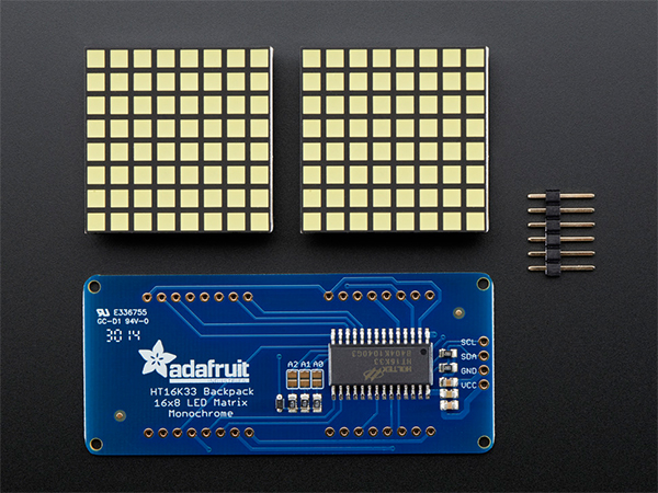 디바이스마트,LED/LCD > LED 인테리어조명 > LED 모듈,Adafruit,16x8 1.2' LED Matrix + Backpack - Ultra Bright Square White LEDs [ada-2044],16x8 1.2inch LED Backpack + 2x ultra-bright square 8x8 white matrices + 4-pin header / 72mm x 32mm x 2mm