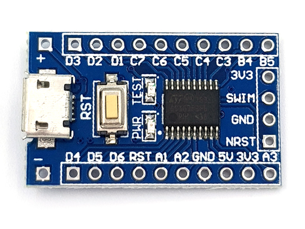 디바이스마트,MCU보드/전자키트 > 프로세서/개발보드 > 기타 MCU,SZH,Micro USB STM8S103F3P6 초소형 개발보드 [SZH-AT041],STM8S103F3P6 마이크로컨트롤러를 탑재한 미니 개발보드입니다. / Size : 30mm X 18.5mm