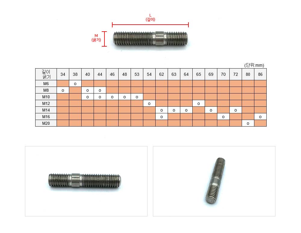 스텐 양나사 스터드 볼트 M14X64(15:24) / 디바이스마트