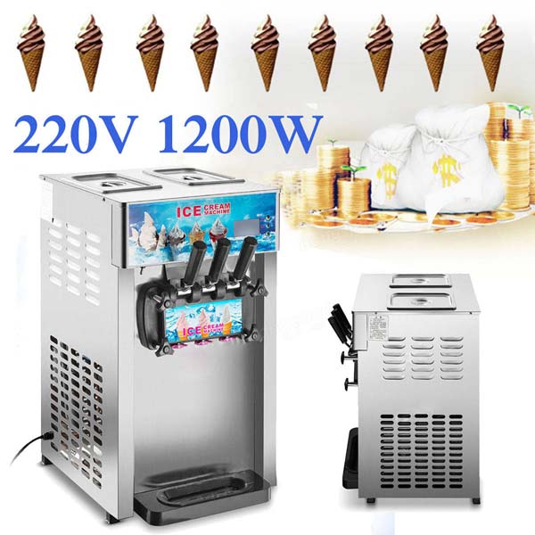 220v 1200w 3 Flavor Commercial Refrigeration Equipment Soft Ice Cream Machine Ice Cream Cone 0546