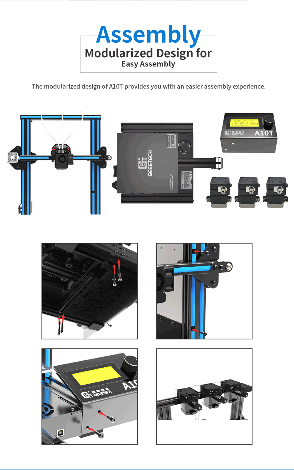 Geeetech® A10T Mix-Color Prusa I3 3D Printer 220*220*250mm Printing