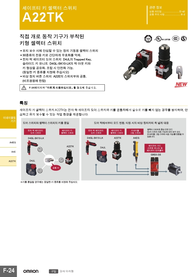 新品登場 オムロン セーフティスイッチ 1個 A22TK-2LR-03-01-SJ - DIY