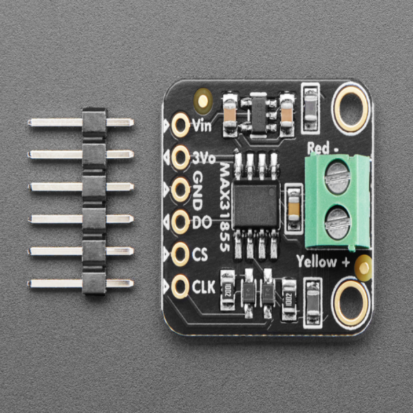 디바이스마트,MCU보드/전자키트 > 센서모듈 > 온도/습도 > 온도센서,Adafruit,Thermocouple Amplifier MAX31855 breakout board (MAX6675 upgrade) [ada-269],MAX31855K 칩셋 사용, 기존 대비 더 넓은 측정범위를 자랑합니다. / K-tyoe 와이어(only) 호환 / -200°C to +1350°C output (0.25°C 단위), 단 K타입의 와이어는 ±2 ~ ±6°C 의 오차율을 가지고 있습니다. / 3.3 ~ 5V / 2핀 터미널블럭, 핀헤더 포함(와이어 미포함)