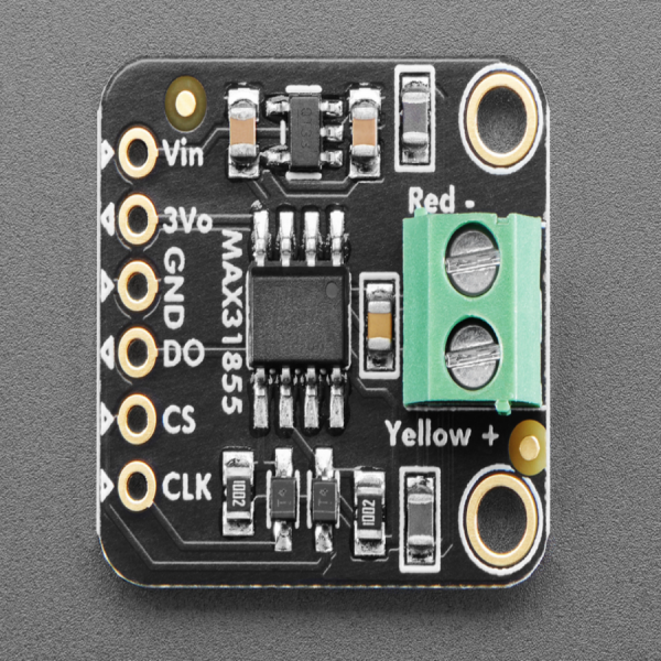 디바이스마트,MCU보드/전자키트 > 센서모듈 > 온도/습도 > 온도센서,Adafruit,Thermocouple Amplifier MAX31855 breakout board (MAX6675 upgrade) [ada-269],MAX31855K 칩셋 사용, 기존 대비 더 넓은 측정범위를 자랑합니다. / K-tyoe 와이어(only) 호환 / -200°C to +1350°C output (0.25°C 단위), 단 K타입의 와이어는 ±2 ~ ±6°C 의 오차율을 가지고 있습니다. / 3.3 ~ 5V / 2핀 터미널블럭, 핀헤더 포함(와이어 미포함)