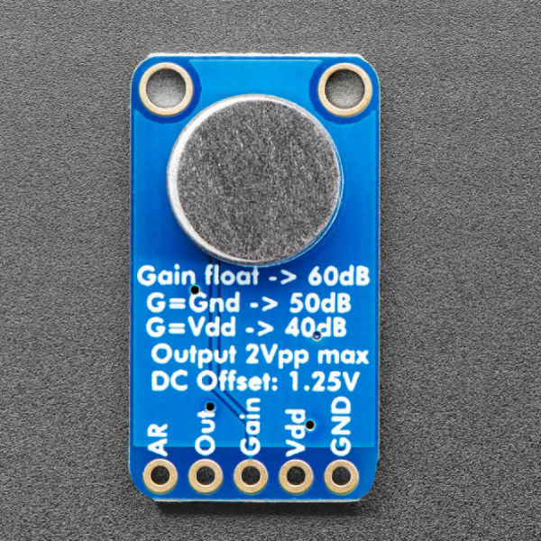 디바이스마트,MCU보드/전자키트 > 음악/앰프/녹음 > 앰프/증폭,Adafruit,Electret Microphone Amplifier - MAX9814 with Auto Gain Control [ada-1713],Maxim MAX9814 / automatic gain control 내장 / default max gain : 60dB (설정 변경 가능) / up to 3.3V input / 26mm x 14mm