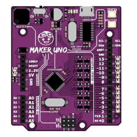 디바이스마트,오픈소스/코딩교육 > 아두이노 > 아두이노 호환보드,Cytron,Maker UNO: Simplifying Arduino for {Education} [MAKER-UNO],아두이노 교육용으로 적합한 호환 보드 / Piezo buzzer, LED 12개, Programmable 버튼 내장 ※ 케이블 미포함