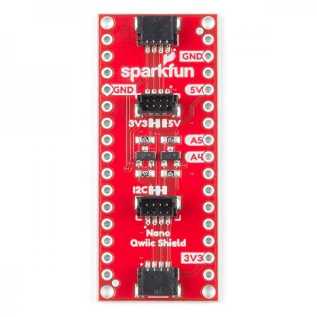 디바이스마트,오픈소스/코딩교육 > 아두이노 > 아두이노 호환쉴드,SparkFun,SparkFun Qwiic Shield for Arduino Nano [DEV-16789],아두이노 나노용 스파크펀  Qwiic  쉴드 /  Arduino Nano 의 I2C 버스 (GND, 3.3V, SDA 및 SCL)를 4개의 SparkFun Qwiic 커넥터 (수평 2개 및 수직 2개)에 연결 가능