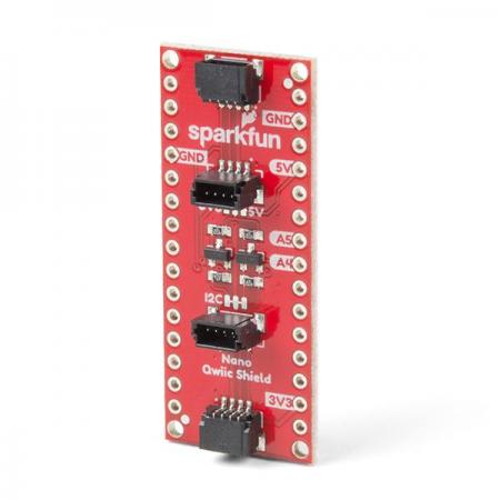 디바이스마트,오픈소스/코딩교육 > 아두이노 > 아두이노 호환쉴드,SparkFun,SparkFun Qwiic Shield for Arduino Nano [DEV-16789],아두이노 나노용 스파크펀  Qwiic  쉴드 /  Arduino Nano 의 I2C 버스 (GND, 3.3V, SDA 및 SCL)를 4개의 SparkFun Qwiic 커넥터 (수평 2개 및 수직 2개)에 연결 가능