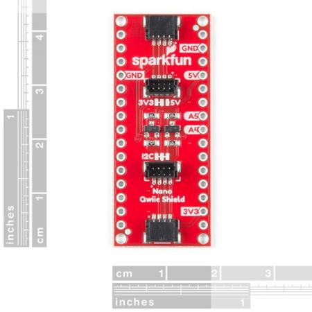 디바이스마트,오픈소스/코딩교육 > 아두이노 > 아두이노 호환쉴드,SparkFun,SparkFun Qwiic Shield for Arduino Nano [DEV-16789],아두이노 나노용 스파크펀  Qwiic  쉴드 /  Arduino Nano 의 I2C 버스 (GND, 3.3V, SDA 및 SCL)를 4개의 SparkFun Qwiic 커넥터 (수평 2개 및 수직 2개)에 연결 가능