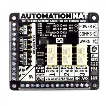 디바이스마트,오픈소스/코딩교육 > 라즈베리파이 > 라즈베리파이 확장보드/HAT,Pimoroni,Automation HAT [PIM213],라즈베리파이용 자동화 쉴드 / 24V 장치들과 인터페이스 가능 / 스마트 홈 및 자동화 프로젝트, 온실 지능형 스프링클러에 이상적 / 릴레이 상태 표시하는 LED 내장