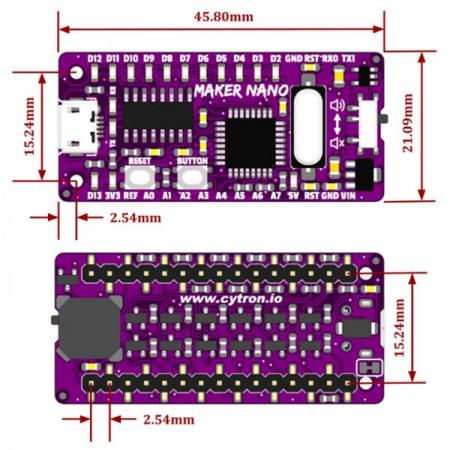 디바이스마트,오픈소스/코딩교육 > 아두이노 > 아두이노 호환보드,Cytron,Maker Nano: Simplifying Arduino for Projects [MAKER-NANO],Arduino Nano 호환 보드 / Cytron Maker UNO 크기 소형화 / 동작 전압 5V / Vin 전압 7V~30V / 21×46mm