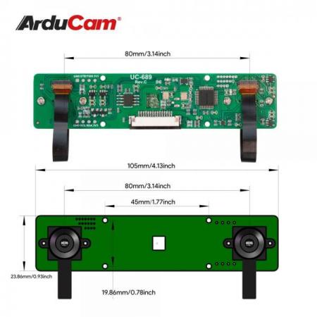 디바이스마트,MCU보드/전자키트 > 인공지능/임베디드/산업용 > 인공지능/머신러닝 > 인공지능 카메라/비젼,ArduCAM,Arducam 2MP*2 스테레오 카메라 모듈 [B0264],두 개의 동기화 된 흑백 글로벌 셔터 OV2311 이미지 센서 (2x2MP)가있는 스테레오 카메라 모듈입니다.