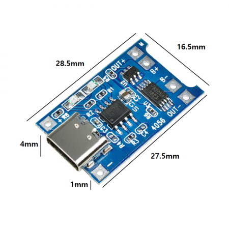 디바이스마트,MCU보드/전자키트 > 전원/신호/저장/응용 > 충전/배터리/전원,SMG,TP4056 리튬배터리 충전모듈 3.7V 1A 1S (USB-C Type) [SZH-LIP001],USB C 타입/ TP4056 / 18650 리튬배터리 충전 모듈 / 과방전 및 과전류 보호 회로 / 입력전압 5V / 최대 충전 전류 :1A / 크기 27.5mm X 16.5mm