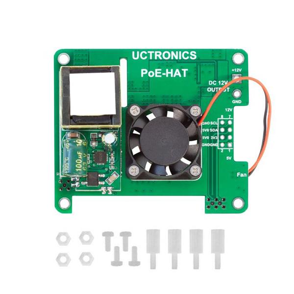 UCTRONICS PoE HAT 5V 3A for Raspberry Pi 4B, 3B+ and 802.3af/at PoE Network, with Cooling Fan [U6102]