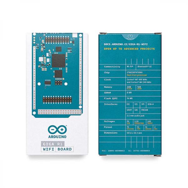 디바이스마트,오픈소스/코딩교육 > 아두이노 > 아두이노 정품 보드/쉴드/키트,Arduino,Arduino GIGA R1 WiFi,ABX00063 / 아두이노 메가와 동일한 폼팩터의 STM32H747XI 듀얼코어 32비트 MCU - Cortex M7(480MHz) + Cortex M4(240MHz) 기반 강력한 개발보드 / Murata 1DX 블루투스+와이파이 콤보 칩셋 / 2MB Flash, 1MB RAM / ATECC608A 보안 칩셋 / USB-A, 3.5mm 잭, USB-C, 20핀 Arducam 카메라 커넥터