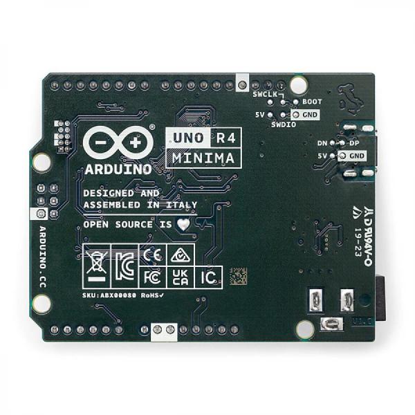 디바이스마트,오픈소스/코딩교육 > 아두이노 > 아두이노 정품 보드/쉴드/키트,Arduino,Arduino UNO R4 Minima,ABX00080 / Renesas RA4M1 (Arm Cortex-M4) / 포트 : USB-C / 우노 R3 대비 메모리 증가(256kB Flash, 32kB RAM) + 클럭 속도 향상(메인 코어 48MHz) 및 12-bit DAC, CAN BUS, OP AMP 추가 / 빌트인 HID 지원