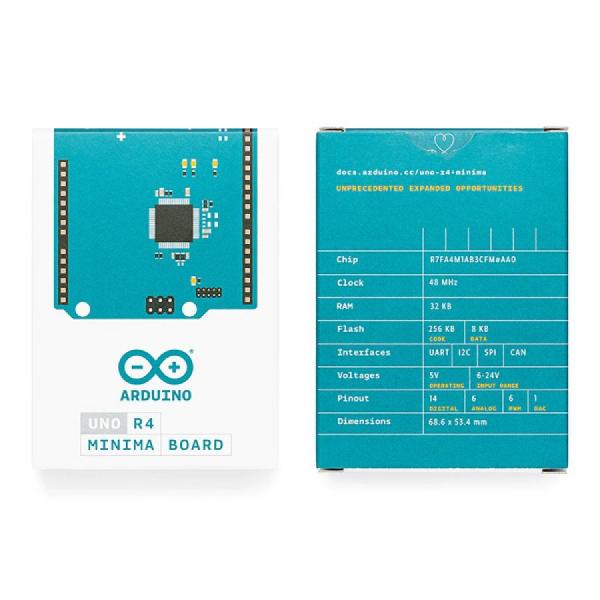 디바이스마트,오픈소스/코딩교육 > 아두이노 > 아두이노 정품 보드/쉴드/키트,Arduino,Arduino UNO R4 Minima,ABX00080 / Renesas RA4M1 (Arm Cortex-M4) / 포트 : USB-C / 우노 R3 대비 메모리 증가(256kB Flash, 32kB RAM) + 클럭 속도 향상(메인 코어 48MHz) 및 12-bit DAC, CAN BUS, OP AMP 추가 / 빌트인 HID 지원