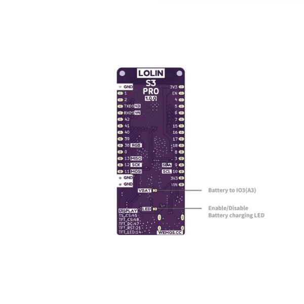 디바이스마트,오픈소스/코딩교육 > 마이크로파이썬 > WeMos > WeMos 정품보드/모듈,WeMos,[정품] LOLIN S3 Pro V1.0.0 ESP32-S3 와이파이 블루투스 개발보드,ESP32-S3 칩셋 전용 / 와이파이 블루투스 기반 IOT 개발보드  / USB-C / 16MB 플래시 / 8MB PSRAM MicroPython(Default), Arduino 및 ESP-IDF 호환 / 25x IO / 디스플레이 포트, 배터리 포트, 마이크로 카드 슬롯