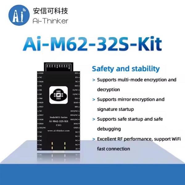 디바이스마트,MCU보드/전자키트 > 통신/네트워크 > 와이파이,Ai-Thinker,WiFi6 + 블루투스 BLE 5.3 콤보 모듈 [Ai-M62-32S-Kit],Ai-M62-32S 모듈용으로 설계된 개발 보드 / 칩셋 : BL616 / 크기 : 49.66*25.4mm / 전압 : 3.3V 또는 5V