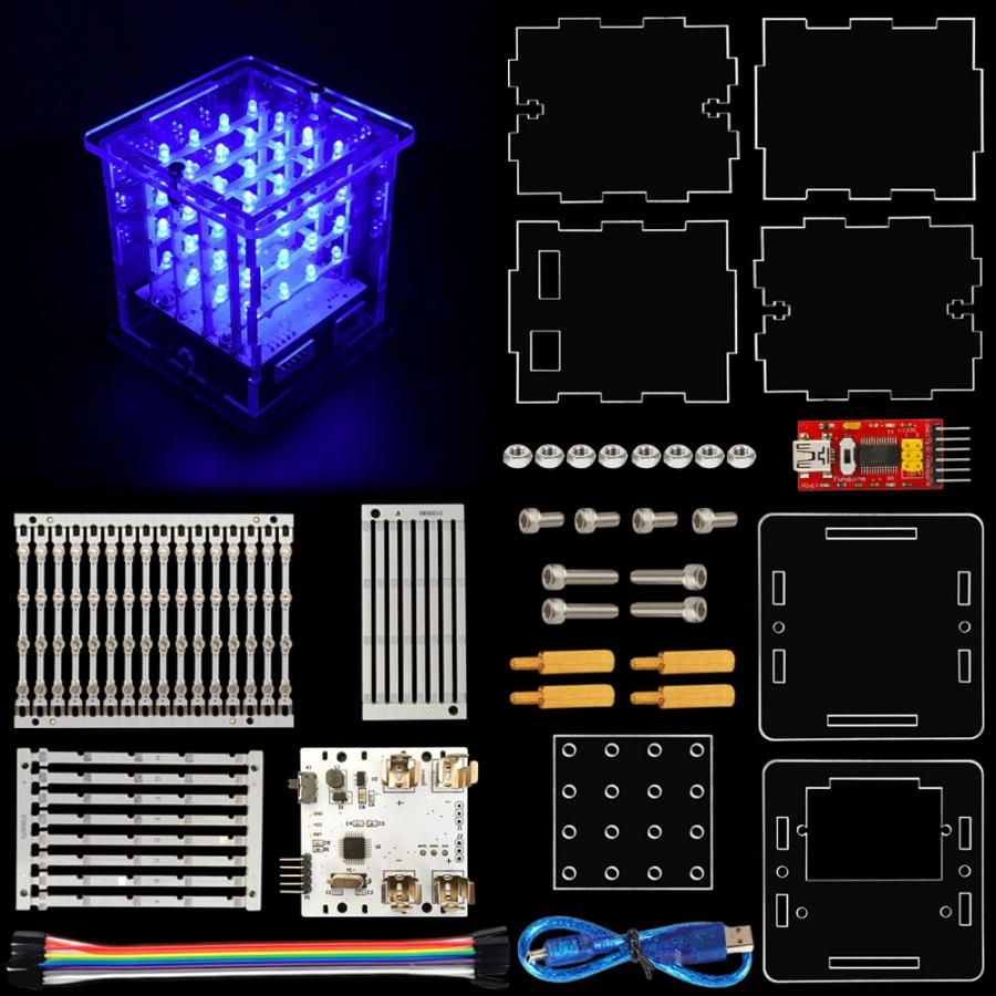 아두이노 4X4X4 LED 큐브 키트 (블루) [KS0182]