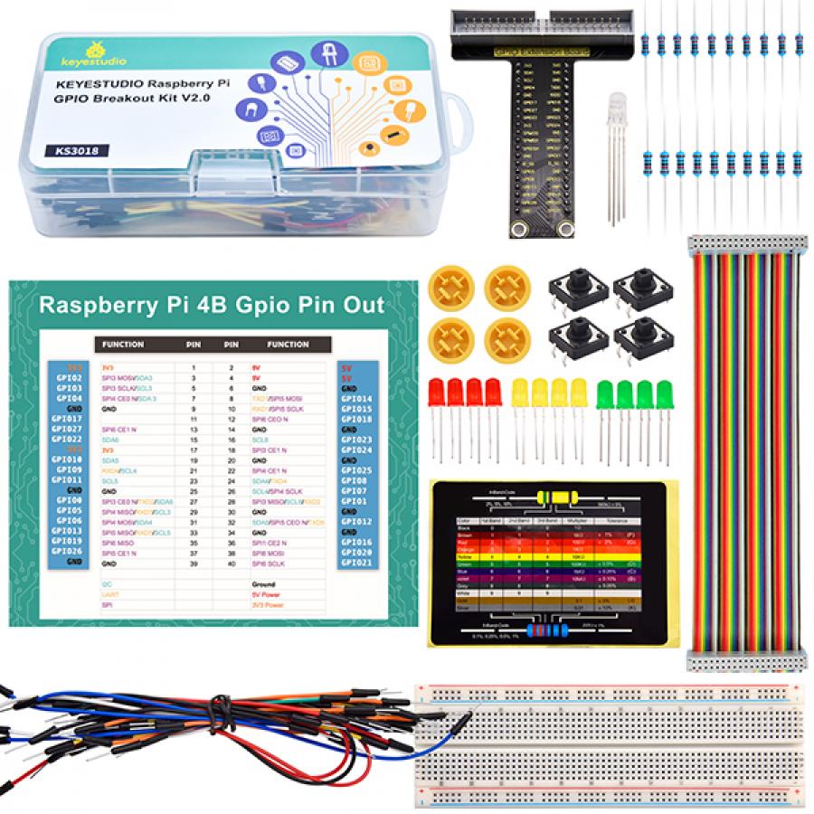 라즈베리파이 4 4b 3 3b+용 GPIO 브레이크아웃 키트 [KS3018]