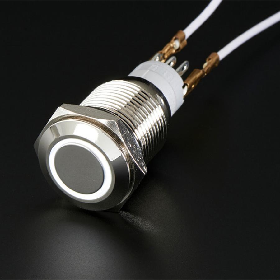 Rugged Metal Pushbutton with White LED Ring - 16mm White Momentary [ada-558]