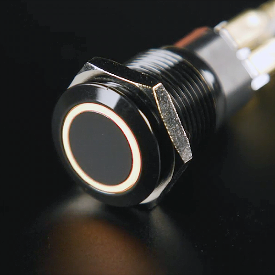 Rugged Metal Pushbutton with Black Finish - 16mm 6V RGB Latching - 16mm Black Latching [ada-4660]